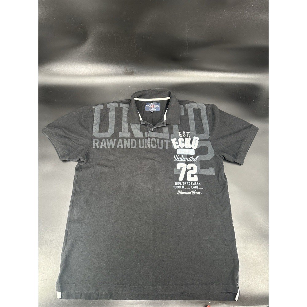 Ecko Unlimited Men's Heavy Cotton Polo T-Shirt 2XL Print Logo Short Sleeve Blk